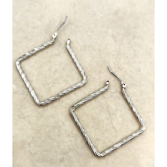 - STextured Square Shaped Hoop Earrings - Silver Tone - Picture 1 of 2